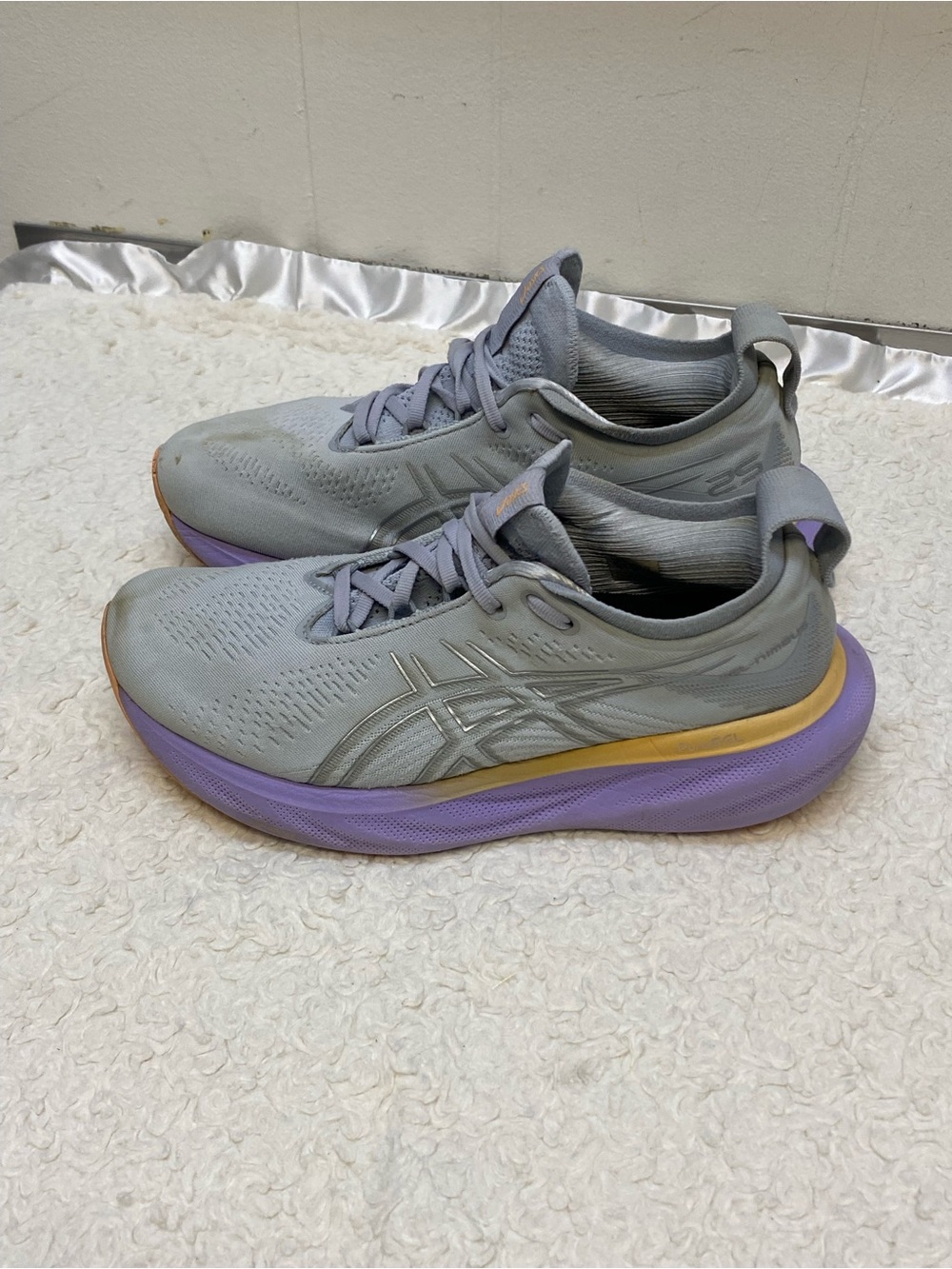 ASICS Gel-Nimbus 25 running shoes in the Piedmont Grey/Purple women’s size 9